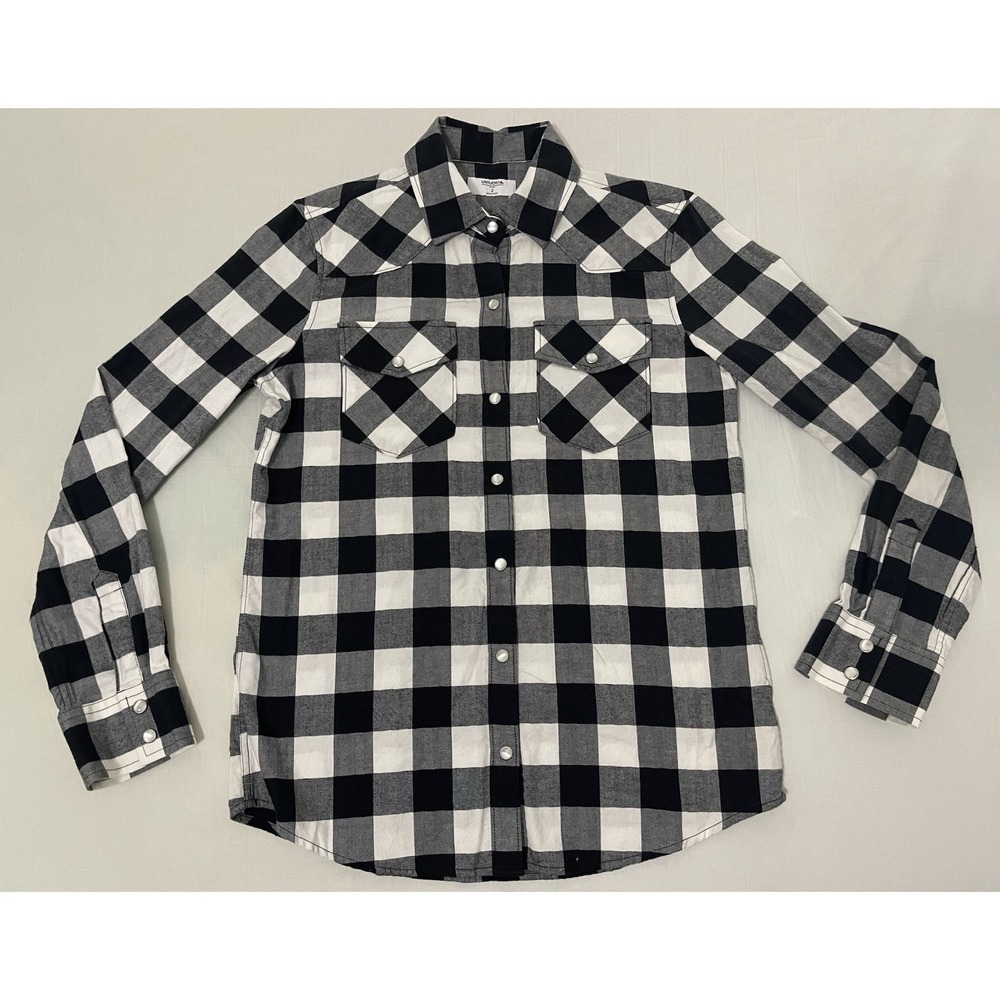 UNTUCKit Holden Pearl Snap Western Plaid Flannel Shirt Size 2 Black White